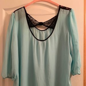 Light Blue Open-Back Blouse